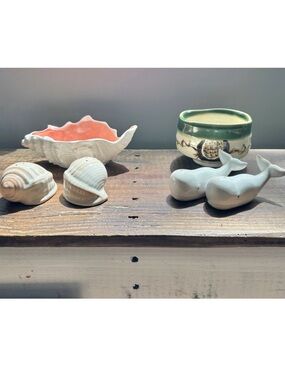 Coastal Decor Bundle Shell Dish, Whale & Shell S&P Shakers, Bowl Beach Cottage